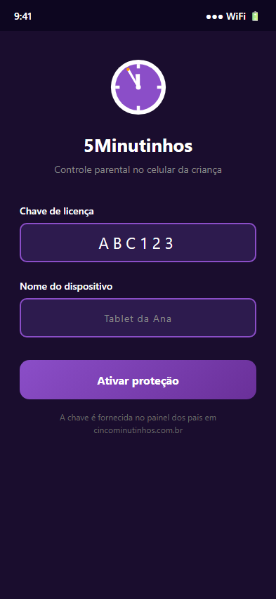 Tela de ativação